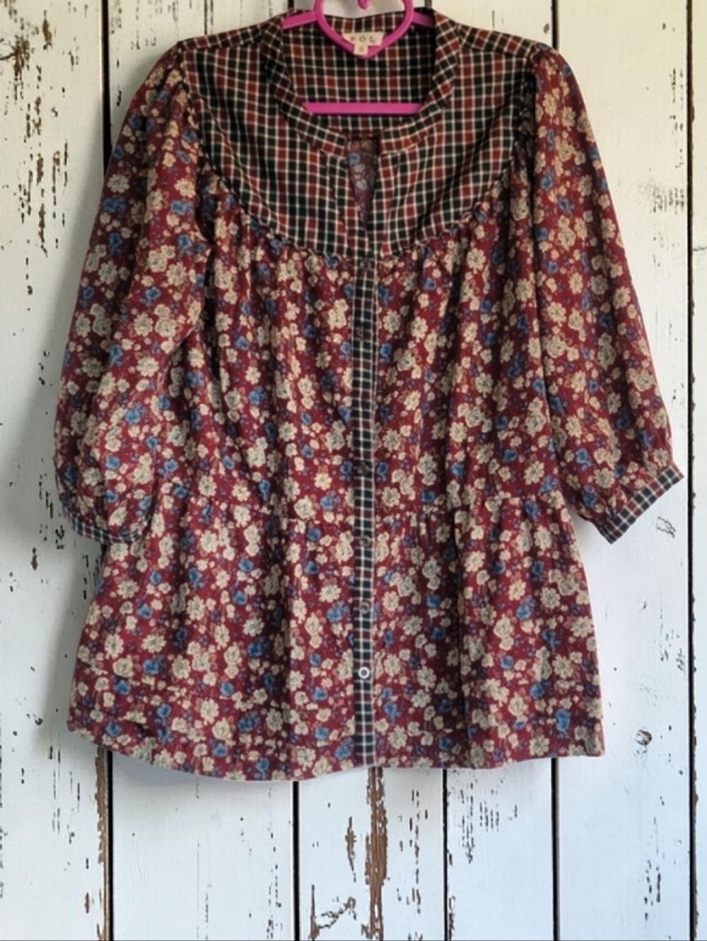 POL Women's Size-S Multi Color Floral Plaid Blouse Excellent Condition